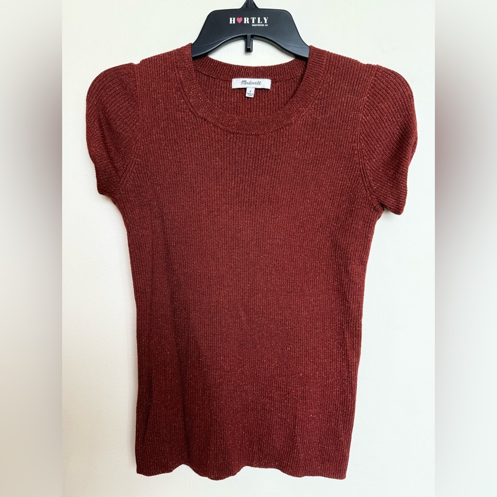 Madewell Metallic Burgundy Short-Sleeve Knit Top